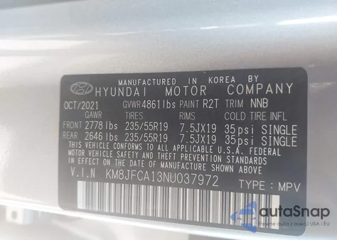 2022 Hyundai Tucson Hybrid Sel Convenience из США, поврежденный, VIN KM8JFCA13NU037972